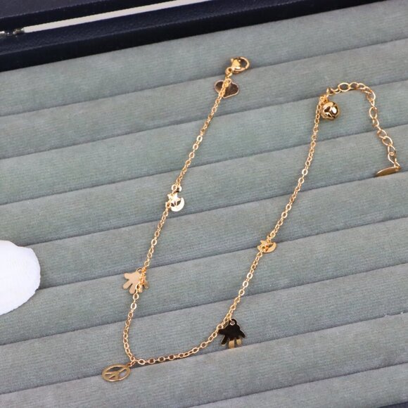 "Rose Gold Anklet with Peace & Charm Motifs,XPAL1035 - Picture 10 of 12